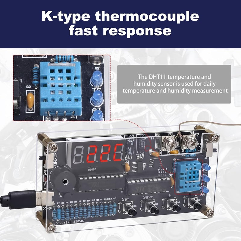 IS Thermocouple Thermometer DIY Kit, DC 4.5-5V Digital Temperature Humidity Sensor Soldering Project with High Low Temperature Warning -58℉ to 842℉ Thermocouple Soldering Kit for Back to School Education - Image 5